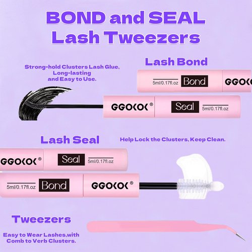 GGOKOK Lash Clusters Kit Wispy Lash Extension Kit 10-18mm Cluster Eyelash Extensions Kit Individual Lashes 168pcs Eyelash Clusters with Lash Bond and Seal, Lash Tweezers for Self Use(Wispy-02,Kit)