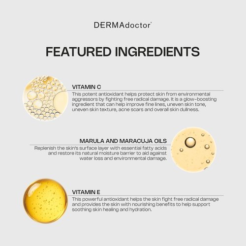 DERMAdoctor Vitamin C Oil for Face – Night Toner, Hydrating 20% Vitamin C Face Oil for Women Anti Aging with Vitamin E, Ferulic Acid & Marula Oils, Dermatologist Formulated, 1 Oz