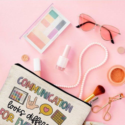 QGFM Makeup Bag for Women - Speech Therapist & SLP Gifts, Communication Looks Different for Everyone Cosmetic Bag for Purse