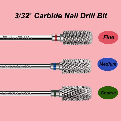 BITNBITH Nail Drill Bit 3/32”, Fast Remove for Acrylic or Hard Gel,Barrel Nail File Carbide Bit for Nail Cuticle Gel Dipping Powder Polishing, Professional Manicure Pedicure Nail Art Tool,Coarse