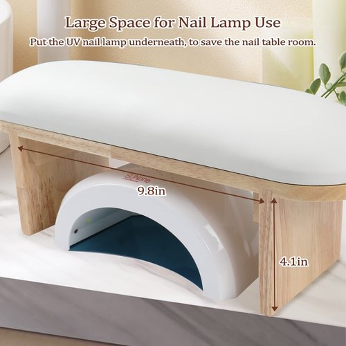 Arm Rest for Nails Professional Microfiber Leather Nail Arm Rest Cushion with Soft High-Density Sponge Solid Wood Table Non-Slip Manicure Hand Rest Stand Nail Supplies for Nail Techs (White)