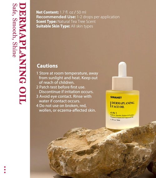 SINAHET Dermaplaning Oil, Natural Moisturizing Shave for Face & Body Hair, Skin Soothing oil made with essence of Jojoba, Vitamin E, Tea Tree, and Grape Seed (1.7fl. oz/50ml)