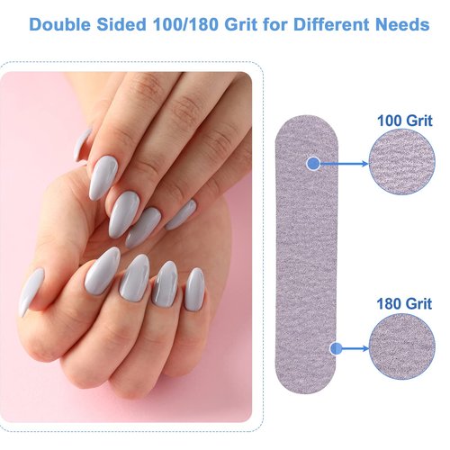 Nail Files (100 Pack), 3.6 Inches Emery Board Nail Files for Acrylic and Natural Nails, 100/180 Grit Small Double Sided Fingernail Filer Bulk Mini Professional Finger Nail Filer Manicure Set Gray