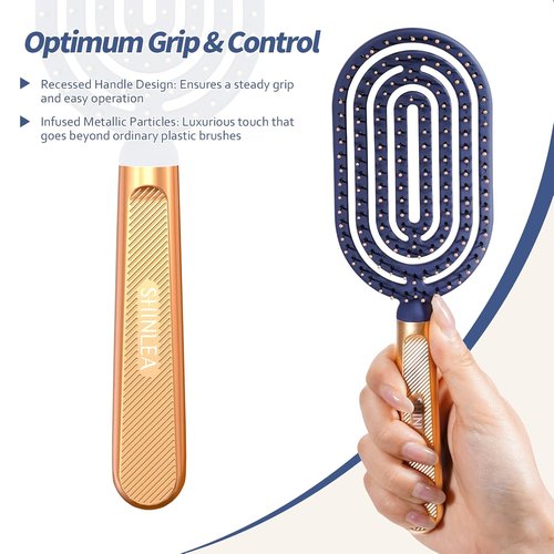 SHINLEA Speed Dry Detangler Brush - Luxury Gold Handle, Curved Design for Effortless Wet Hair Detangling