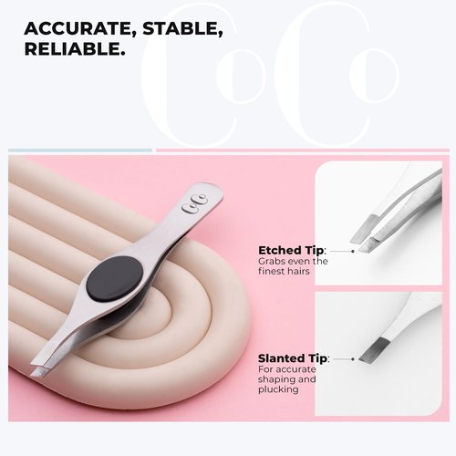 Cocos Precision Tweezers for Women Facial Hair - Stainless Steel Tweezers for Women and Men - Ideal for Eyebrow Shaping and Ingrown Hair Removal - Slanted Tips, Durable and Ergonomic Grip Design