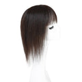 Maweilar Middle Part Clip In Human Hair Hair Topper With Bangs, Clip in Human Hair Toppers Seamless Hairpiece for Women Thick Silk Base Topper for Thicking Hair (Dark Brown, 5.1"x 5.1", 12")