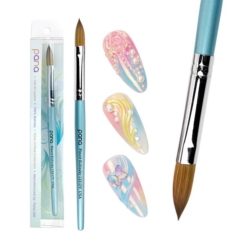 PANA Pure Kolinsky Hair Acrylic Nail Brush - Oval Crimped Teal Wood Handle (Size 12)