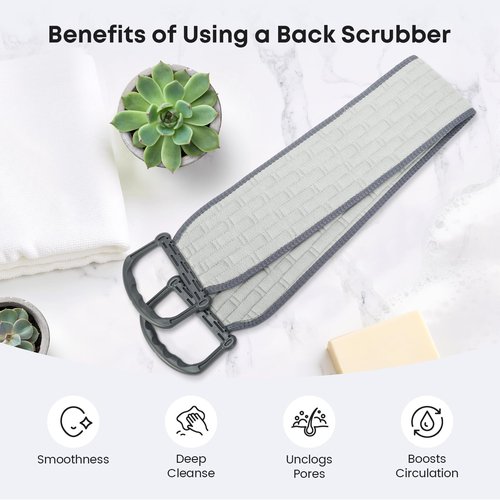eaxun Exfoliating Back Scrubber with Plastic Handles for Shower, 36 Inches Bath Back Exfoliator Body Cleaner for Men, Women and Elderly, Dual-Sided Roughness Back Washer for Deep Cleansing