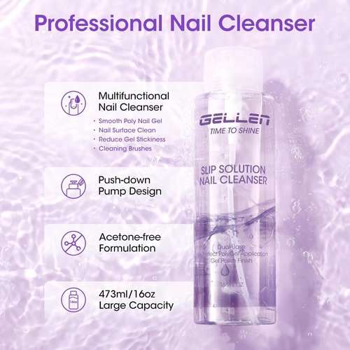Gellen Nail Cleanser - 16oz Multi-Purpose Pump Bottle for Tacky Residue Removal & Nail Prep