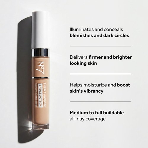 No7 Lift & Luminate Triple Action Serum Concealer - Light Medium - Anti-Aging Liquid Makeup for Blemishes & Dark Circles (8ml)