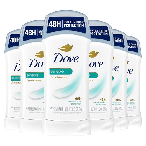 Dove Invisible Solid Antiperspirant Deodorant Stick for Women, 6 Count, Sensitive, for All Day Underarm Sweat & Odor Protection 2.6 oz