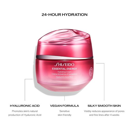 Shiseido Essential Energy Hydrating Cream - 24-Hour Hydration & Pore Minimizing with Hyaluronic Acid | Vegan for All Skin Types