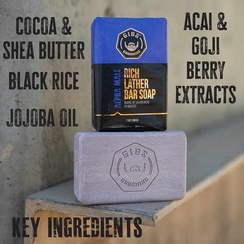 GIBS Alpha Male, Rich Lather, Long-Lasting, Vanilla, 7oz Bar Soap