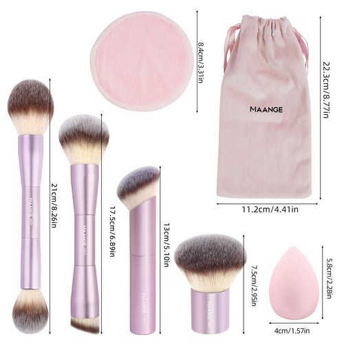 MAANGE 9 PCS Makeup Brush Set Foundation Brush Double Makeup Brushes for Blending Liquid Powder Concealer Cream Blush Buffe Contour Make up Brush Kit (Pink)