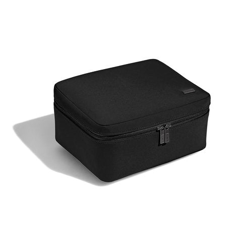 Away Cosmetics Bag, Makeup Bag with Detachable Brush Roll, Waterproof, Clear Zip Pockets, Travel Friendly, Jet Black