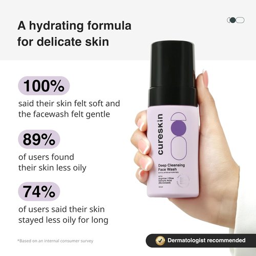 Cureskin Deep Cleanse Salicylic Acid Face Wash - Foaming Formula for Oily Skin | 3.38 fl oz