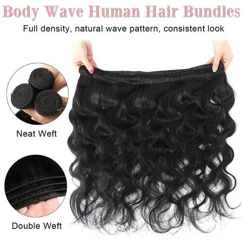 Asxdovig 12A Human Hair Bundles Body Wave 24 Inch Single Bundles Human Hair 100% Unprocessed Brazilian Virgin Hair Double Weft Weave Natural Black