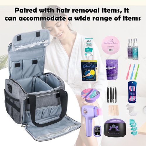 POCDUORG Waxing Kit Carry Bag Compatible with Tress Wellness - Portable Organizer for Wax Warmer, Wax Beans, Pre & After Wax Sprays, and Accessories - Only Bag (Light Gray)