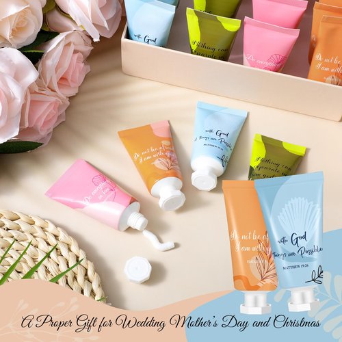 24 Pcs Easter Christian Hand Lotion Bulk Gifts for Women Bible Verse Mini Travel Hand Cream Religious Mother's Day Gift for Church Members Prayers Teachers Coworkers Homeless