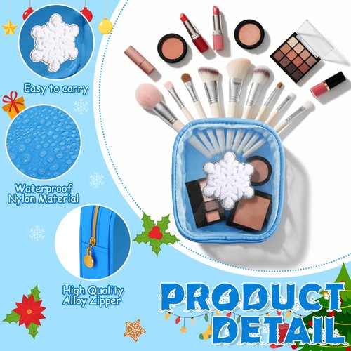 Abbylike 12 PS Christmas Preppy Patch Makeup Bags Bulk Small Nylon Holiday Makeup Bag Skincare Pouch Xmas Zipper Cosmetic Pouch Preppy Thing for Travel Christmas Women Gift(Snowflake,Colorful)