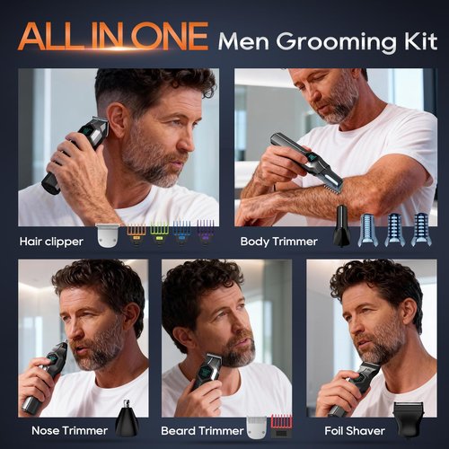 TRIMX Beard Trimmer for Men, Magnetic Snap-on Replacement Heads & Charging Dock, IPX7 Waterproof Cordless Hair Clippers, Mens Grooming Kits for Mustache/Body/Face/Ear/Nose, Gray