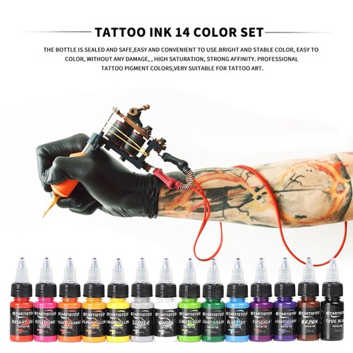 Tattoo Ink Set GTARTISTOO Professional 14 Colors 1/2OZ (15ml) Vegan-Friendly Pigment Tattoo Ink Supplies Ink
