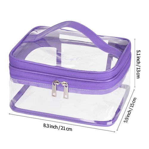 HAOGUAGUA Double Layer Clear Cosmetic Bag Makeup Bag, Waterproof Travel Toiletry Bag, Transparent PVC Pouch Organizer (Purple)