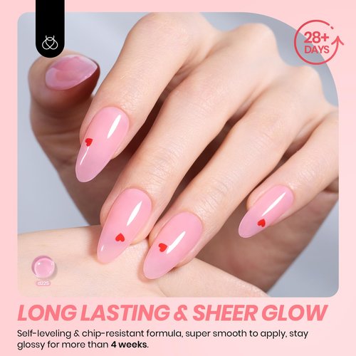 Beetles Jelly Gel Nail Polish Set - 6 Colors Nude Pink Gel Polish Kit Neutral Shimmer Translucent Sheer Gel Soak off Uv Nail Concealer Peach Juice Collection French Nail Art Manicure Gift for Women