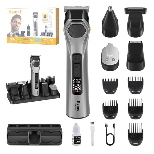 KEMEI Professions Beard Trimmer for Men Cordless IPX6 Waterproof Mens Beard Trimmer for Night Lighting Lamp Rechargeable for Nose, Body, Face and Mustache with LED Display Gifts Mens KM-1791