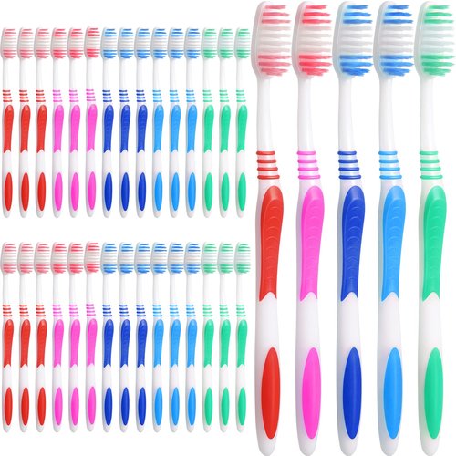 Honeydak 250 Packs Individually Wrapped Toothbrushes Disposable Bulk Toothbrushes Soft Bristle Tooth Brush Manual Travel Toothbrush Rubber Handle Multi Color Toothbrush for Adults