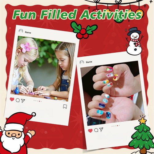 144Pcs Christmas Kids Press on Nails Children Girls Press on Short Artificial Fake Nails No fading Stable Cute Pre Glue Full Cover Acrylic Nail Tip Kit Gift for Kids Nail Decoration (Christmas)