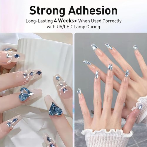 Finger Secret Rhinestone Glue Kit with Gold & Silver Chrome Powder - 30g Nail Glue for 3D Gel Nail Art & Charms