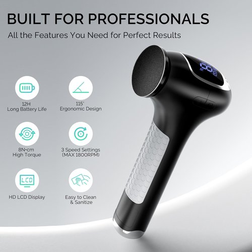 L'UGX Electric Callus Remover for Feet –Powerful 8N·cm Torque Professional Pedicure Foot File, 3-Speed Settings, LCD Display, 60pcs Sandpaper Discs, Type-C Rechargeable, Ergonomic Handle
