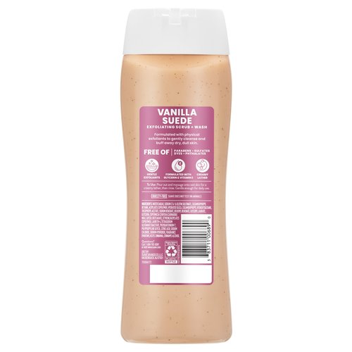 Suave Vanilla Suede Exfoliating Body Wash & Scrub with Glycerin & Vitamin E, Sulfate-Free Hydrating Cleanser for Soft, Smooth Skin, 6 Count, 18 FL OZ EA