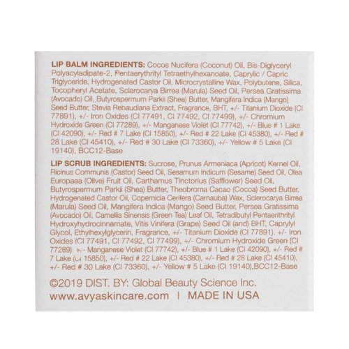 Avya Skincare Two-In-One Lip Treatment - Sugar Scrub Exfoliates & Softens Lips | Balm with Marula & Mango, 0.07oz