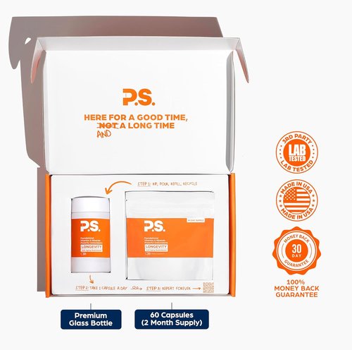 PS Longevity Supplement - Anti-Aging Multivitamin for Men & Women | Premium B Vitamins, CoQ10 & Antioxidants - 2 Month Supply