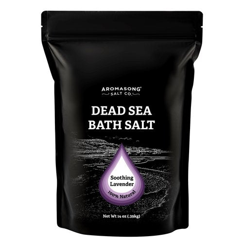 Aromasong Pure Dead Sea Salt for Soaking with 100% Natural Lavender, 14 Oz. - Spa Bath Salt Fine Grain - Body Wash Scrub - Soak for Women & Men- Resealable Pack