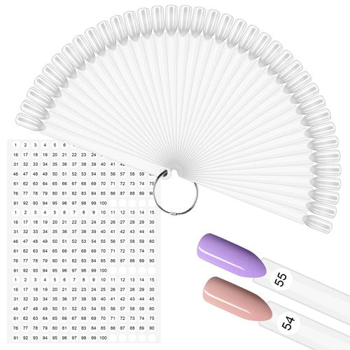 CZWESTC 300 Pcs Nail Swatch Sticks with Number Stickers, Clear Square-shaped Nail Polish Sample Swatches with Ring for Color Display and DIY (50 pcs/string)