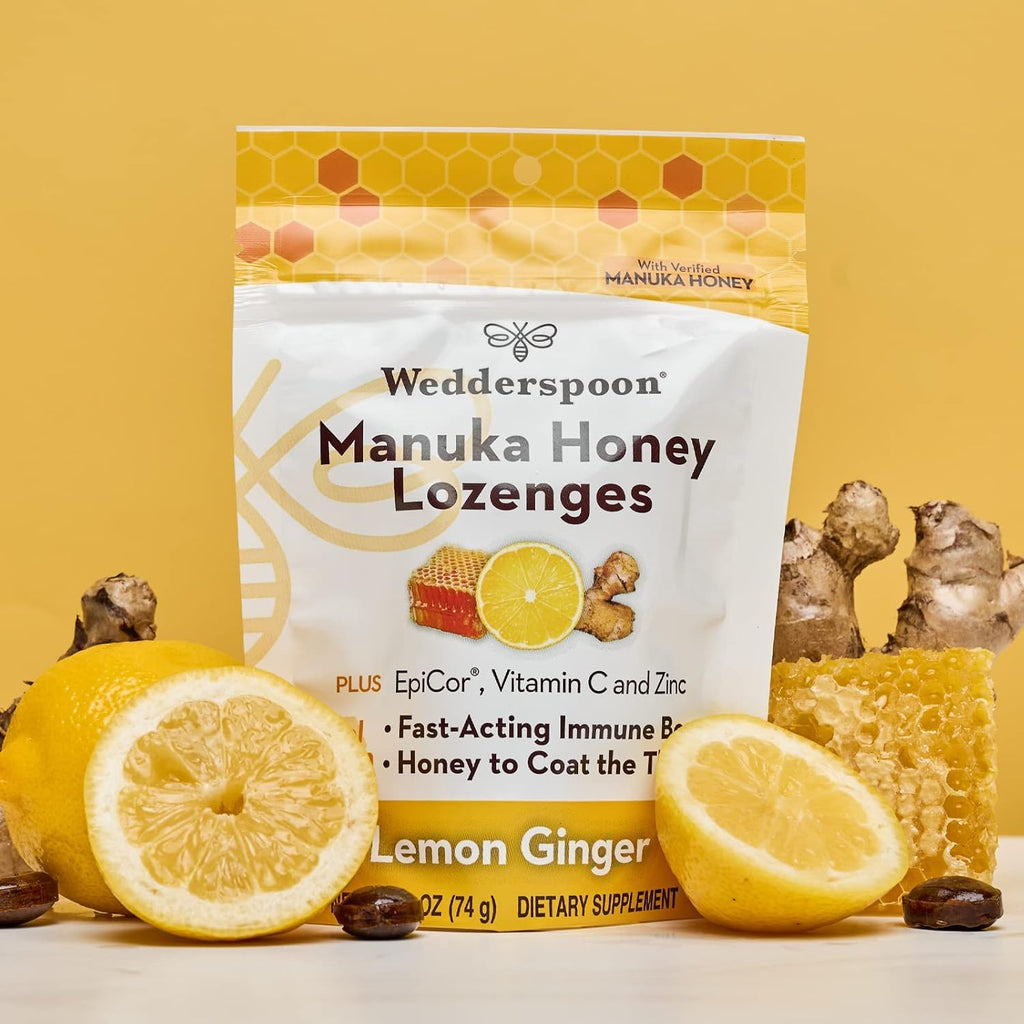 Wedderspoon Manuka Honey Lozenges - Lemon Ginger Flavor, 2.6 Oz | Boost Immunity Fast