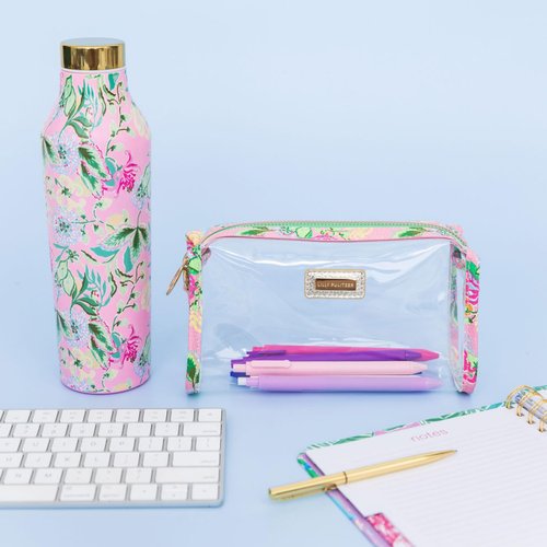 Lilly Pulitzer Clear Zipper Pouch, Cute Pencil Case for Adults, Travel Toiletry Bag, Small Pouch Bag for Supplies, Makeup or Toiletries (Via Amore Spritzer)
