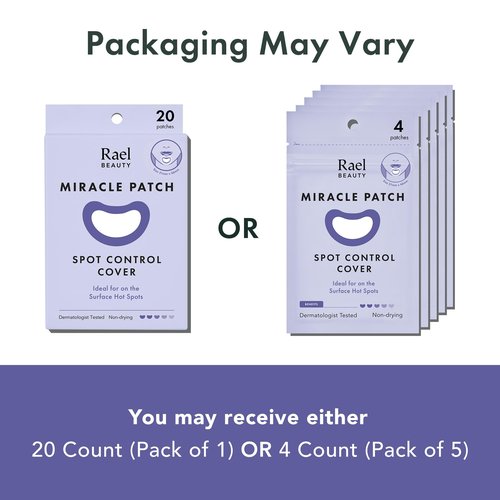 Rael Pimple Patches, Miracle Spot Control Cover - Hydrocolloid Acne Pimple Patch, Strips for Zits and Blemish, Korean Skin Care (20 Count)