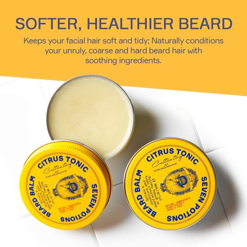 Seven Potions Beard Balm - All-Natural Conditioning Softener for Men | Nourishes Skin & Facial Hair - Citrus Tonic (2 FL OZ)