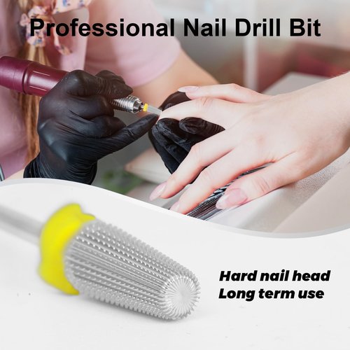 Cnynail 5 in 1 Nail Drill Bit, Tungsten Carbide Multi-Function Bit for Acrylic Nails, Hard Gels, Cuticles Removal, 3/32" Shank, Two-Way Rotation for Left & Right-Handed Use (XF Grit, SILVER)