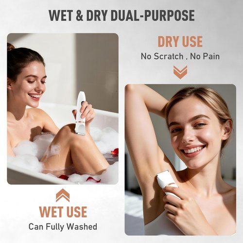 Crolanli Bikini Trimmer for Women, 3-in-1 Electric Razors for Women, IPX7 Waterproof Rechargeable Cordless Pubic Hair Shaver, with LED Display, for Ladies Bikini Pubic, Face, Underarms, Legs(White)