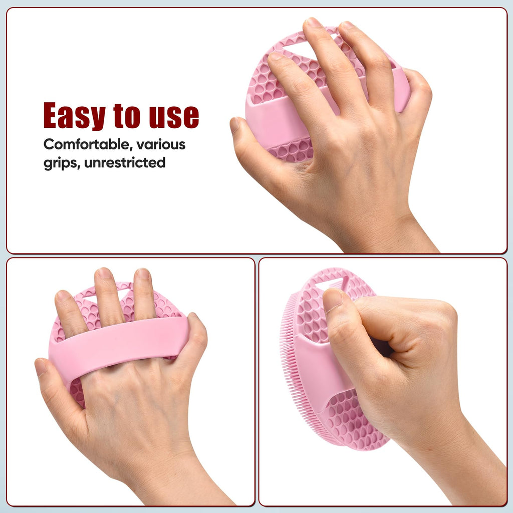 XCRUCC New Upgrade - Silicone Body Scrubber, Anti Zinc Infused - Heavy Nodes, Multifunctional Silicone Loofah for Humid Environment, Shower, Exfoliating, Lymphatic Drainage, Blood Circulation - Pink