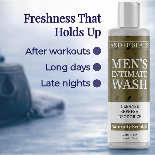 Andre Seals Intimate Wash for Men – Gentle Male Hygiene Cleanser with Aloe & Tea Tree, Rich Lather for Daily Freshness