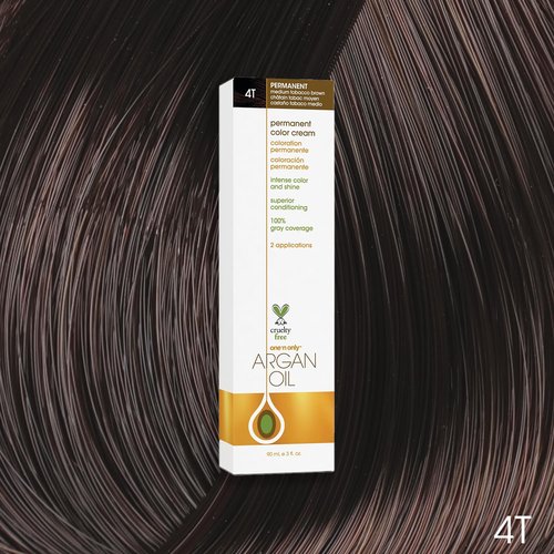 One N' Only Permanent Hair Color - Argan Oil Infused Permanent Dye for Rich Gray Coverage - 4T Medium Tobacco Brown (3 oz)