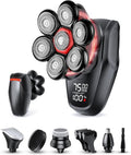 Skiennix 5-in-1 Men's Grooming Kit - 7D Rotary Electric Head Shaver | IPX8 Waterproof, Midnight Black