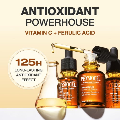 Physiogel Ampoule Vitamin C Face Serum, Strengthens Skin Barrier Antioxidant, Korean skin care, Moisturizing, Brightening, Soothing & Hydrating Serum Vitamin E & B5 Skincare Face Essence.