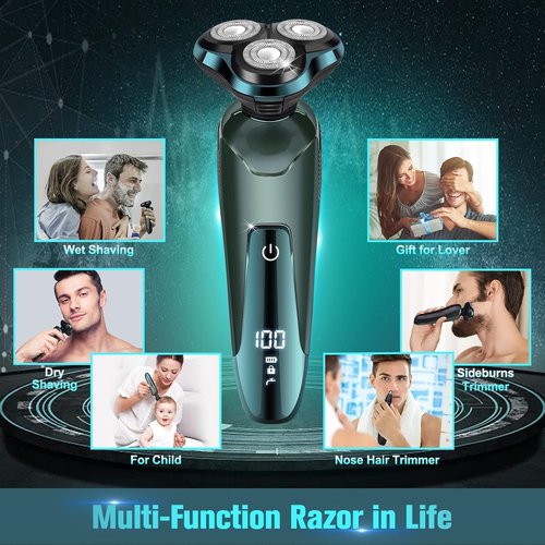 Electric Razor for Men, Electric Shavers for Men's Faces, 3D Rotary for Shaving with Nose Trimmer, Wet/Dry Mens Shaver, Waterproof Mens Razors for Shaving Gifts for Husband, Dad, Boyfriend